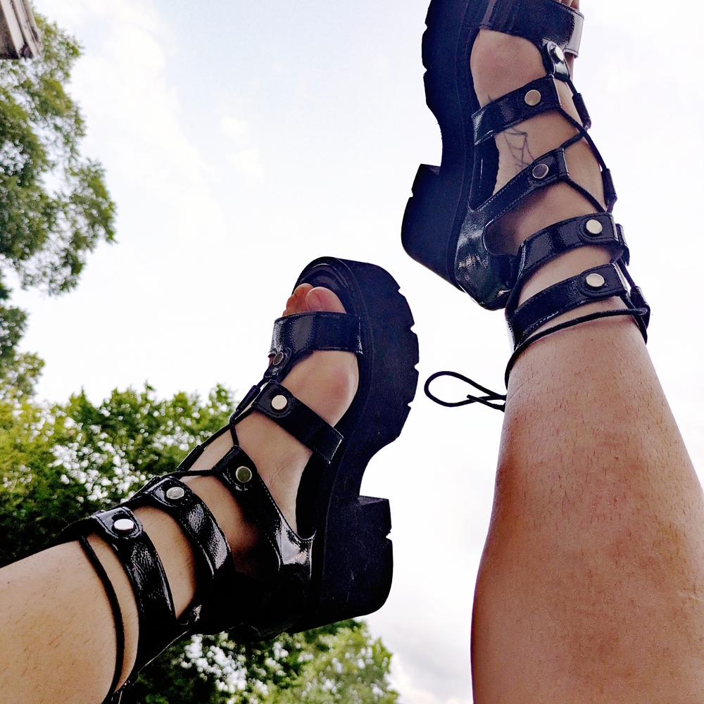 9.5 Black Strappy Platform Sandals